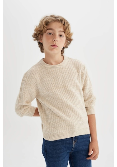 Defacto Erkek Çocuk Bej Bisiklet Yaka Basic Düz Triko Kazak C9468A824AUBG302 Defacto Erkek Çocuk Bej Bisiklet Yaka Basic Düz Triko Kazak C9468A824AUBG302