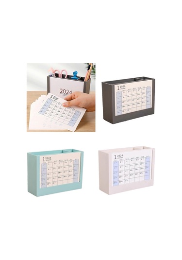 Ganzhoushop Çok Amaçlı Kalemlik 2'si 1 Arada Kalemlik 2024 Masa Takvimi, Ofis Masası Kalem Düzenleyici Tutucu Aylık Takvim Beyazgri
