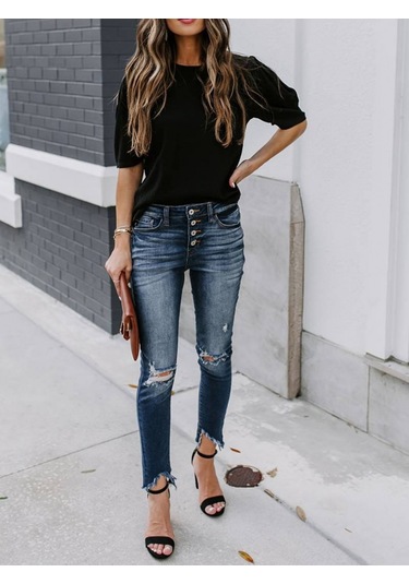 The İstanbul Kadın Kısa Kollu Pileli Balın Kol Bürümcük Bluz Siyah