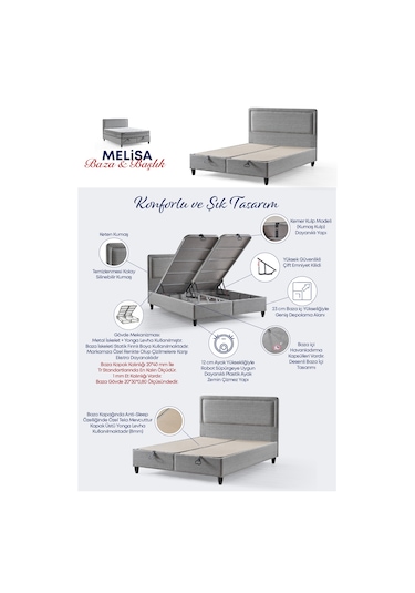 Melisa Çift Kişilik Sandıklı Baza Antibakteriyel Ortopedik Paket Yaylı Visco Yatak 3 Lü Set 150 x 200