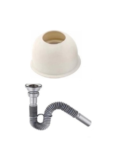 Lavabo Evye Sifonu Lüx Körüklü + Adaptör Conta 32 Mm Çıkış Bej - Gri