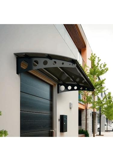 SundurmaX Pratik Metal Sundurma 150x100 Oval Serisi Kapı Üstü Sundurma Siyah - Füme