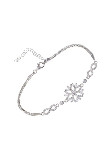 Kar Tanesi Sonsuzluk Detaylı Model Baget Zirkon Taşlı 925 Ayar Gümüş Kadın Bileklik