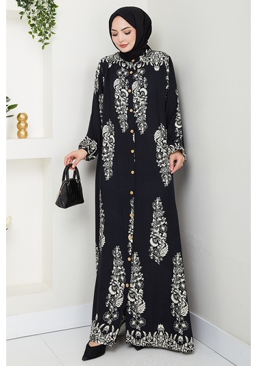 Pela Dokuma Viskon Elbise 1548 - Siyah Siyah