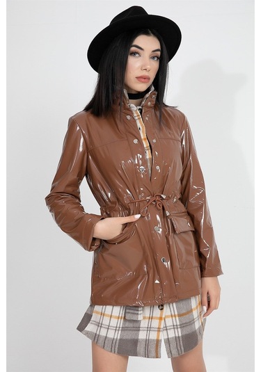 Su Geçirmez Kadın Rugan Yağmurluk - Taba-taba Taba