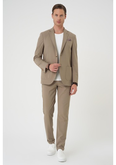 Comfort Fit Mono Yaka Torba Cep Casual Bej Ceket C 707 Bej