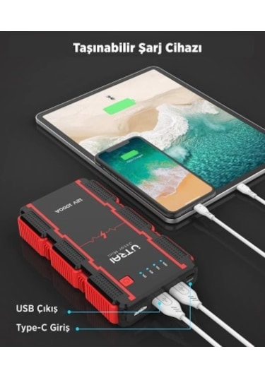Utrai Jstar Mini 13000 mAh 1000A Jump Starter Taşınabilir Akü Takviye Cihazı + Powerbank + Led Lamba
