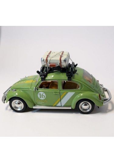 Klasik Işıklı Sesli Metal Araba - Yeşil Valizli Retro Beetle Çok Renkli