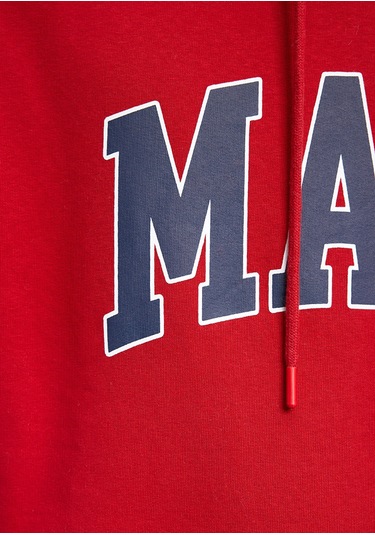 Erkek Mavi Logo Baskılı Kapüşonlu Sweatshirt-kırmızı Kırmızı