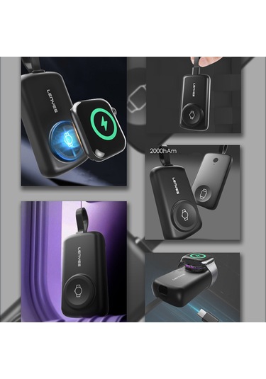 Lenyes Px0001d Akıllı Saat Kablosuz Şarj Taşınabilir Type-c Kablolu Powerbank 2000mah 2w Siyah