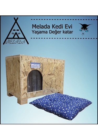 Melada Kedi Evi Dış Ortam Uygun Ahşap Kedi Evi Osb Minderli 61x41x36 Cm