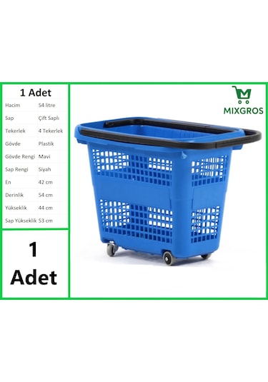 Tekerlekli Plastik Market Alışveriş El Sepeti 54 Litre Mavi 1 Adet