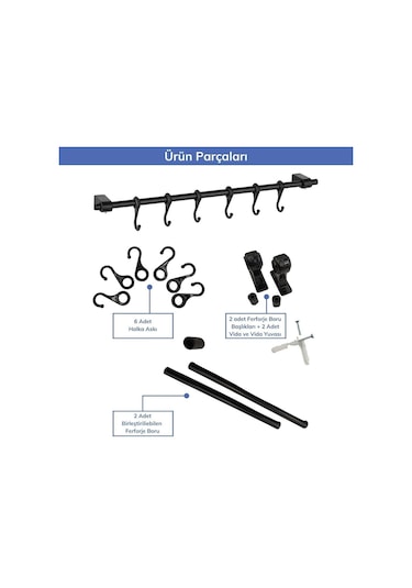 Duvara Monte Edilen 6 Kancalı Dekor Kaşıklık Ve Kupa Askısı Ahşap - Beyaz