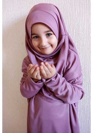 Dua Giyim Pratik Tek Parça Çocuk Namaz Elbisesi Gülkurusu