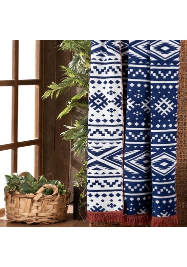 Sarev Etno Lacivert Çift Kişilik Pamuklu Battaniye 200 220 Cm Lacivert