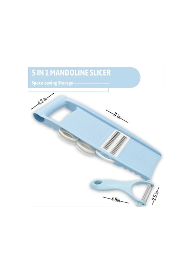 Mutfak İçin 5'i 1 Arada Mandolin Dilimleyici, Çok Bıçaklı Patates Cipsi Sebze Kesici, Mavi Diğer