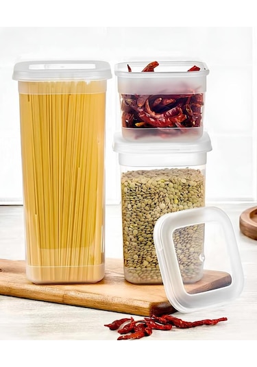 Kapris 3'lü Erzak Kabı Saklama Kabı Beyaz 1700 ML + 1100 ML + 500 ML Beyaz