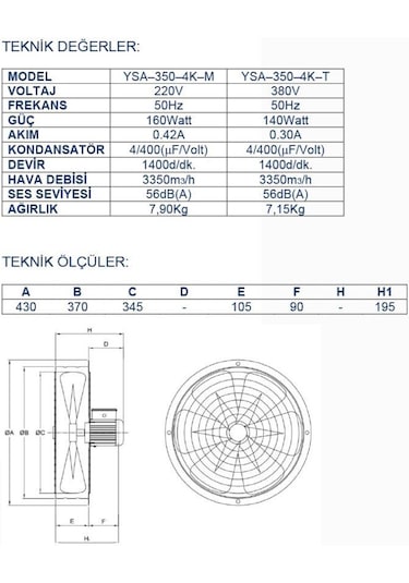 Ayas 35 Cm Sanayi Tipi Aspiratör 220 Volt Monofaze