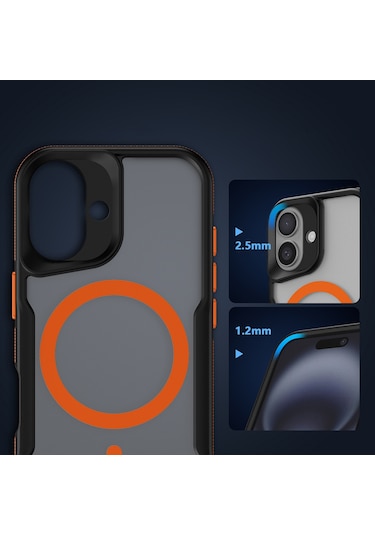 İphone Uyumlu 16 Plus Kılıf M-safe Şarj Özellikli Renkli Kenar Airbag Şeritli Lamer Kılıf Turuncu