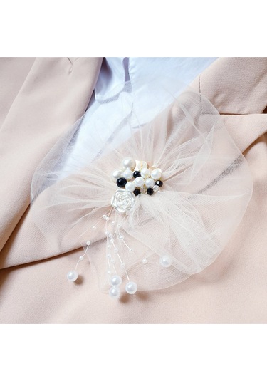 Pegu Lux Kurdele İncili Aksesuarlı Pudra Yaka Gömlek Ceket Broş, Yaka İğnesi 45