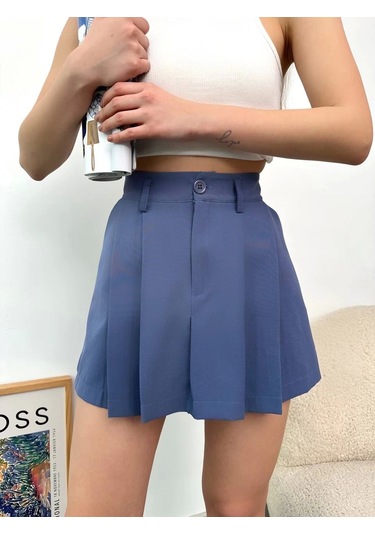 Pileli Atlas Mini Etek S24820 İndigo