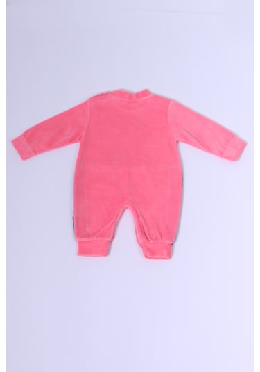 Hçm Bebek Kadife Tulum Uzun Kollu Çıtçıtlı Baskılı D5 Pembe