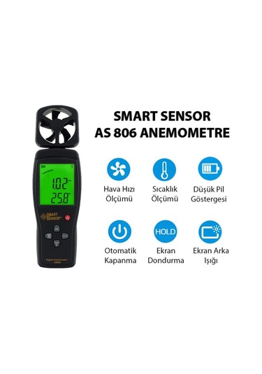 Smart Sensor As 806 Rüzgar Hızı Ve Sıcaklık Ölçer Anemometre N11.251