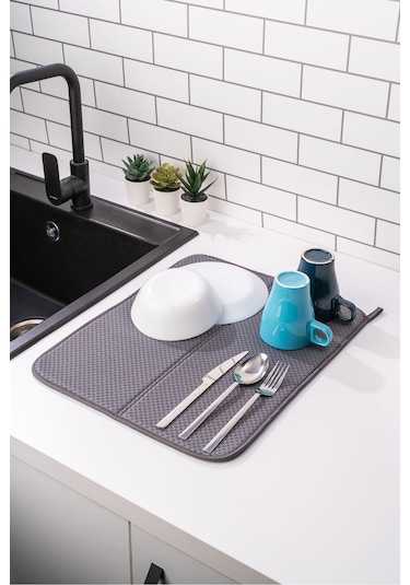 Toptanfoni Bulaşık Matı Süper Emici Bulaşık Kurutma Örtüsü 45x36cm Katlanabilir Bulaşık Matı Antrasit Antrasit - Gri