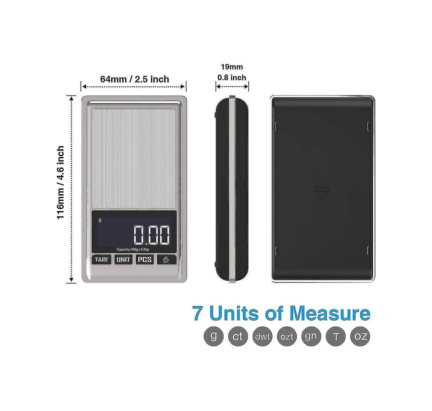 Kosona 0.01g Hassasiyetli Dijital Cüzdan Terazi, Paslanmaz Çelik Platform Ve Lcd Ekranlı, Mutfak Ve Mücevher Ölçümü İçin 500g Kapasiteli Çok Renkli