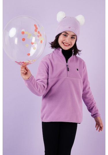 Lela Yumuşak Dokulu Fermuarlı Dik Yaka Şardonlu Kışlık Unisex Çocuk Polar 5905002 Lila