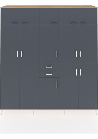 Hyperion Dolap 10 Raflı 2 Çekmeceli 3 Askılı 220x44x243 Çam-antrasit/antrasit Antrasıt/antrasıt