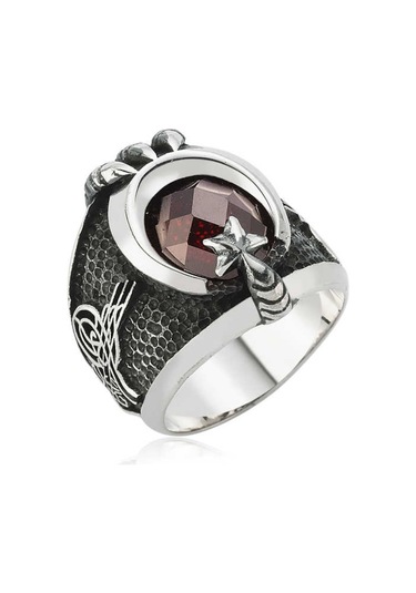 Gümüş Ay Yıldız Tuğra Erkek Yüzük (551168370)