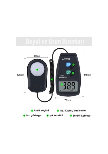 Lx1010b Kablolu Sensörlü Işık Ölçer Lüksmetre