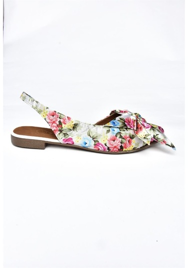 Fox Shoes Beyaz/kırmızı Saten Kumaş Çiçek Baskı Kadın Babet H726809004 Beyaz/kırmızı Beyaz - Kırmızı