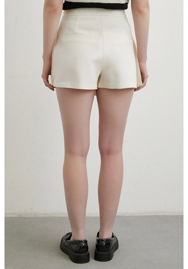 Pileli Şort Etek Ekru Ekru