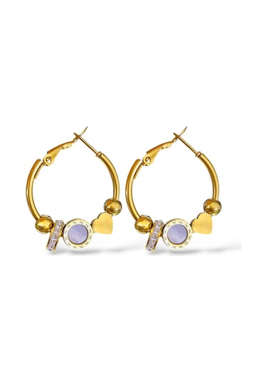 Glowy Aksesuar Sedef Detay Charmlı Halka Çelik Küpe Gold