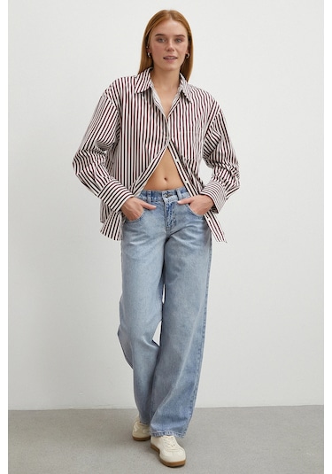 Never More Düşük Bel Wide Leg Jean Mavi Mavi