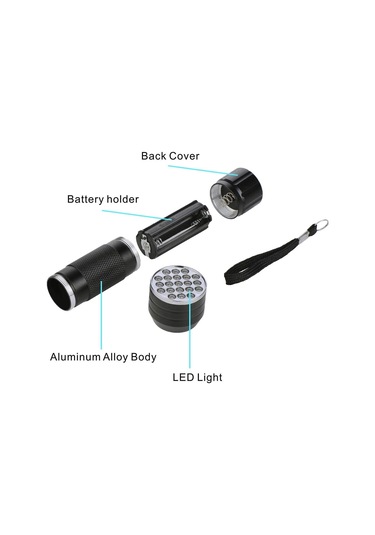 Valkyrie 21 Led 395nm Güneş Işığı Eltraviyole Uv El Feneri - Siyah Fener - Evcil Hayvan Otel Ev Temizlik Para Taş Mücevherat Siyah