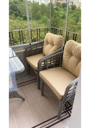 Kartepe 2 1 1 Rattan Bahçe Balkon Takımı Bej