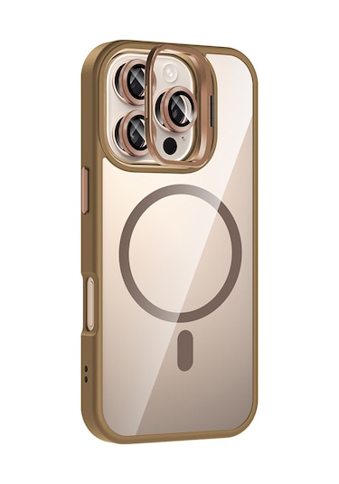 Mobilefix Iphone Uyumlu 16 Pro Max Kılıf Standlı Ve Kamera Lens Hediyeli M-safe Şarj Özellikli Kisamarka Desert Titanyum