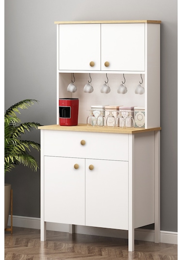 Remy Kahve Köşesi Ahşap Kulplu Çok Amaçlı Dolap Sepet-beyaz Sepet-beyaz