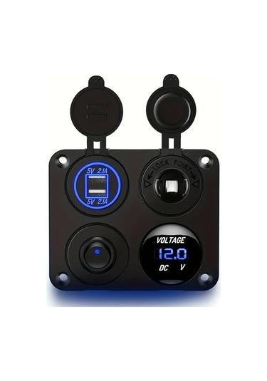 Boatshop1 Mavi 1 Adet 4lü 12v Cift Usb Sarj Cihazi Led Voltmetre Vida Ve Dubel İle Kolay Montaj Karavan Araba Tekne Icin