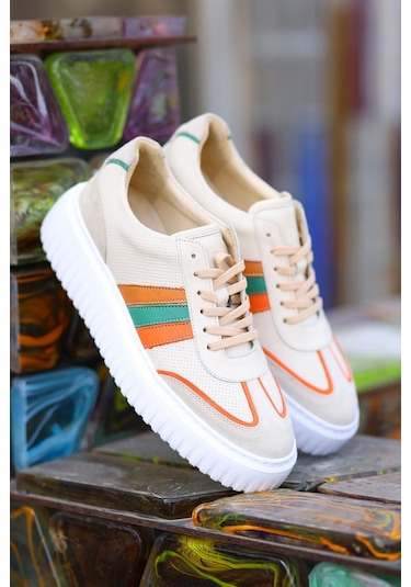 Shoetyle - Bej Deri Bağcıklı Erkek Günlük Ayakkabı 101-9082-933-bej Bej