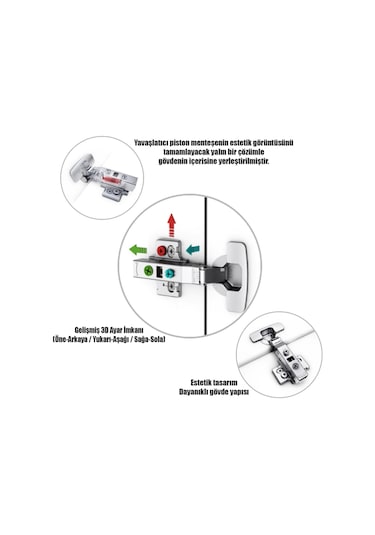 Samet Master Frenli Dolap Kapak Menteşesi Pistonlu Düz Tas Menteşe