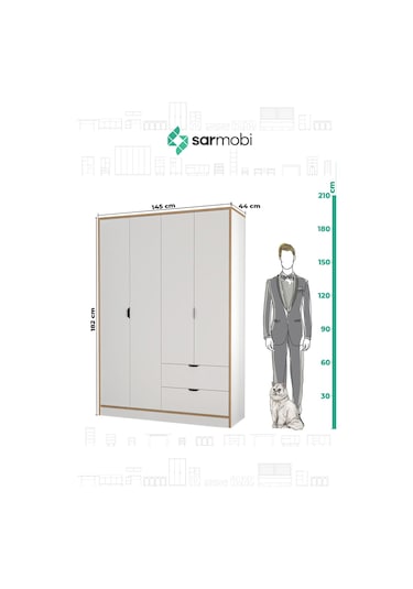 Sarmobi Arden 4 Kapaklı 2 Çekmeceli Dolap 54nar100107krkr Beyaz