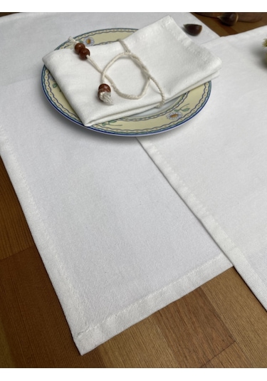 Wellstil 6'lı Premium Keten Beyaz Amerikan Servisi 35 X 45 Beyaz