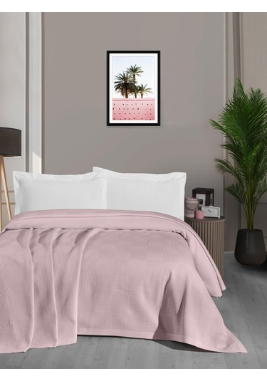 Mulberry Waflle Desenli Pike Waflle Battaniyesi %100 Pamuk Kalın İplik Yumuşak  Tek Kişilik 170 x 240 Pembe