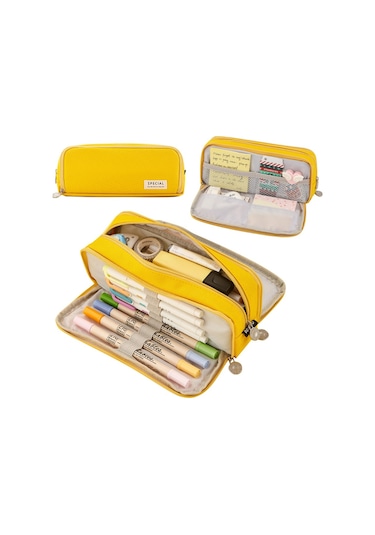 Geniş Kapasiteli Okul Kalem Kutusu, Çok Bölmeli Kalemlik, Öğrenci Ve Ofis Kırtasiye Malzemeleri İçin Pratik Kalem Kılıfı Sarı