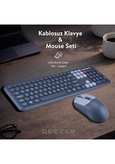 Soft Touch Kablosuz Klavye Mouse Set Gri + Beyaz Renk Smk-687 Diğer