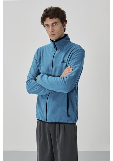 Tommy Life Zümrüt Yazı Nakışlı Dik Yaka Fermuarlı Standart Kalıp Erkek Sweatshirt Polar - 87992 Zümrüt